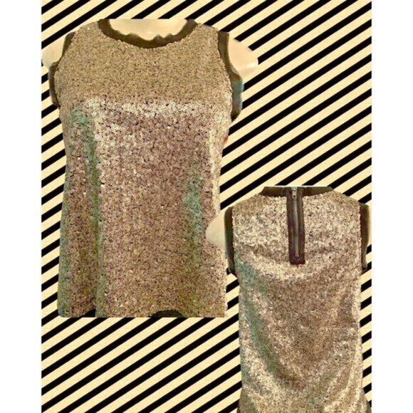 Xhilaration S Gold Metallic Sequin Zip Back Detail Black Raw Edges Tank Top - Picture 1 of 6